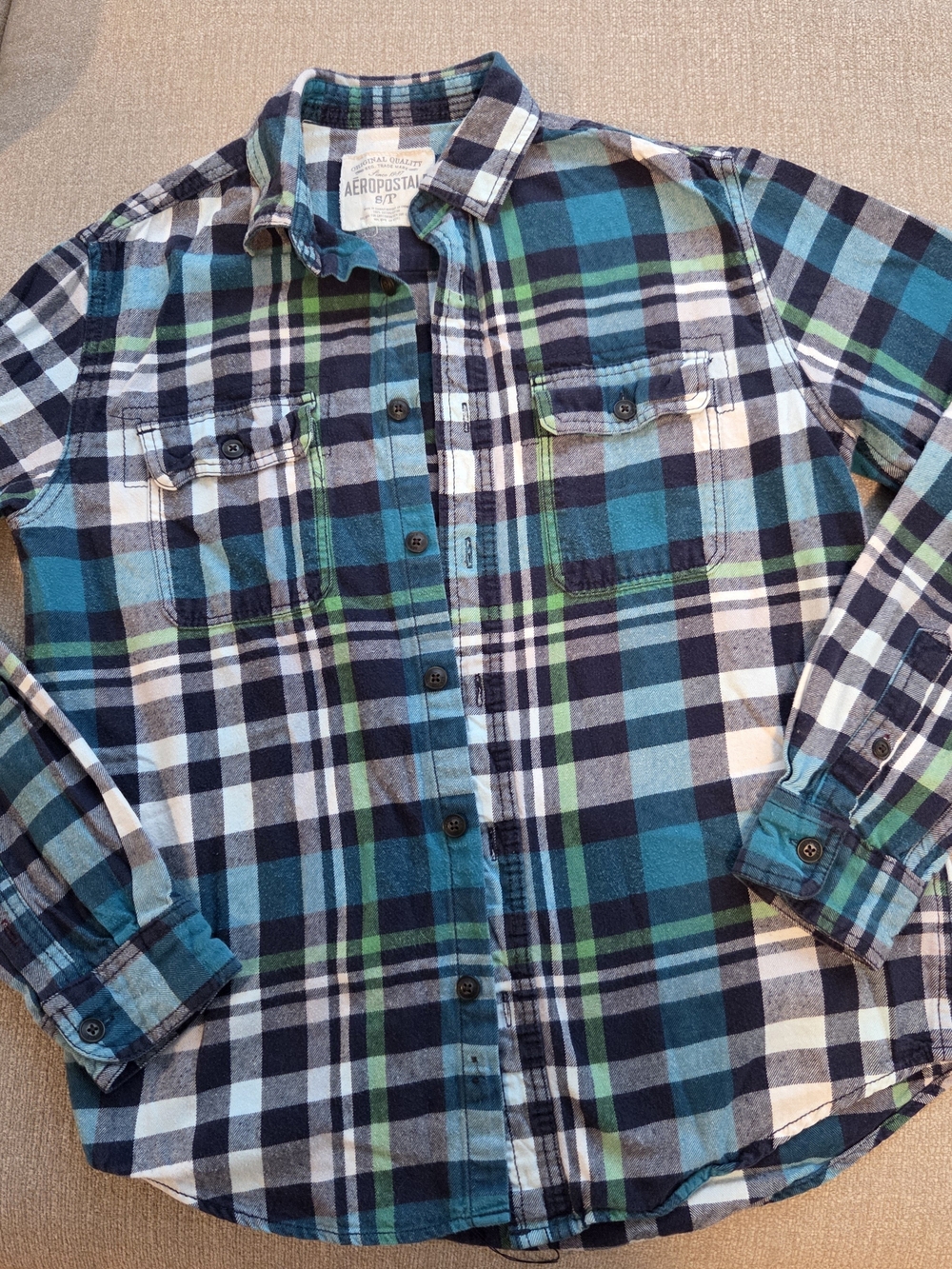 Aeropostale Blue, Teal & White Plaid Button-Down Shirt
